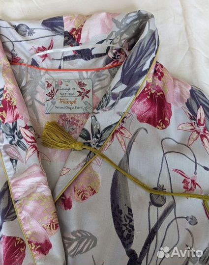 Хлопковый халат-пеньюар с цветочным принтом