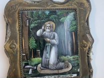 Икона Серафим, молящийся на камне. Старинная