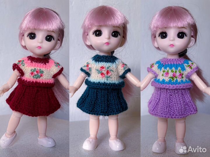 Костюм для куклы 16 см. Кофта, юбка, сапожки,сумка