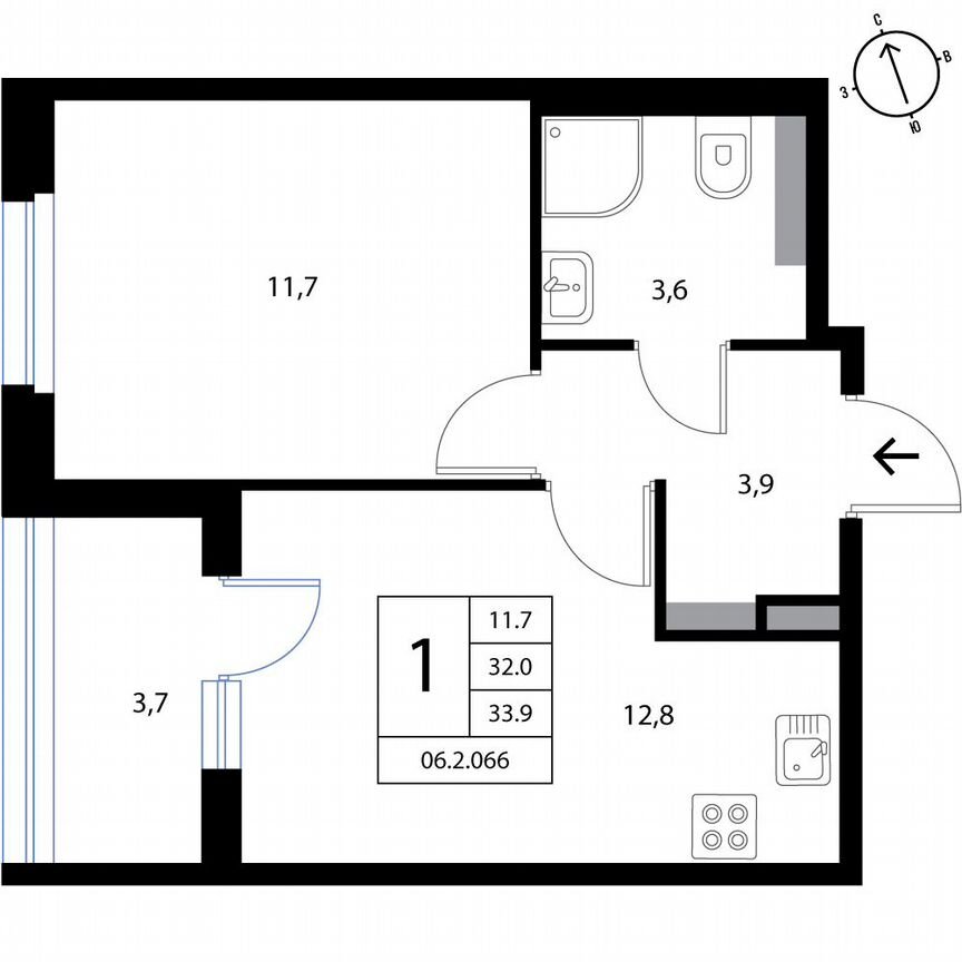 1-к. квартира, 33,9 м², 3/3 эт.