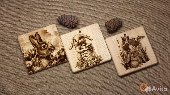 Набор разделочных досок из дерева с рисунком