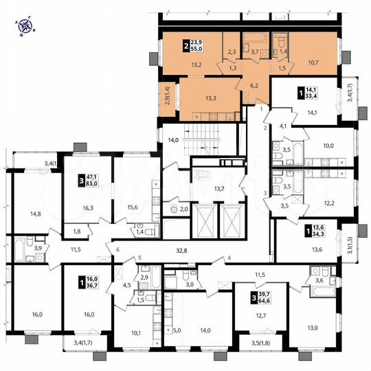 2-к. квартира, 54,7 м², 2/21 эт.