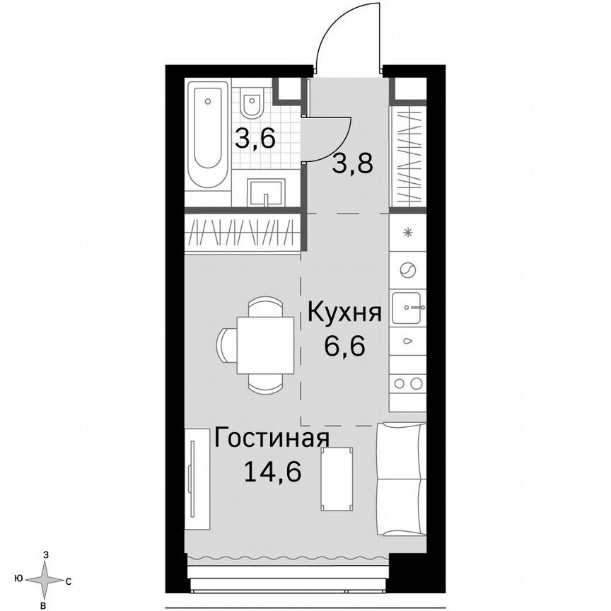 Квартира-студия, 28,6 м², 31/49 эт.