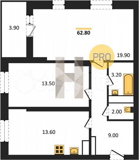 2-к. квартира, 62,8 м², 24/25 эт.