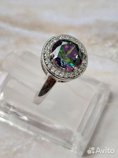 Серебряное кольцо с мистик кварцем 17,17,5 размер