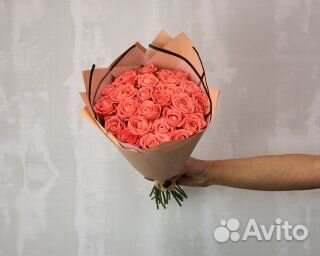 Букет из 25 розовых роз 40 см (Россия)