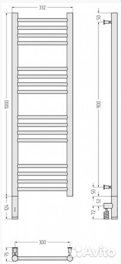 Сунержа Богема 3.0 прямая 1000х300 мэм левый Сатин
