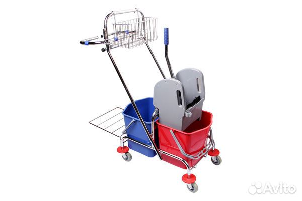 Уборочная тележка двухведерная 2*17 л. с корзиной