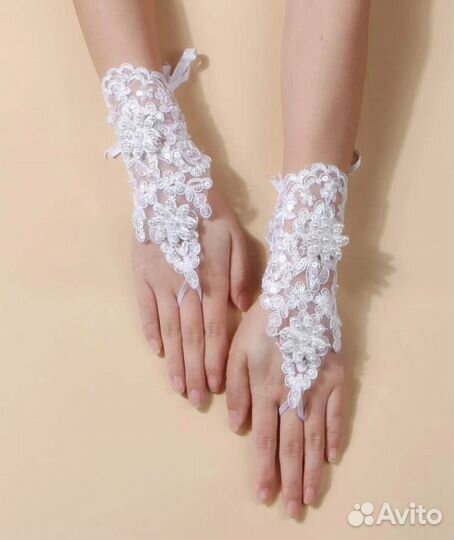 Митенки новые ажурные с жемчугом