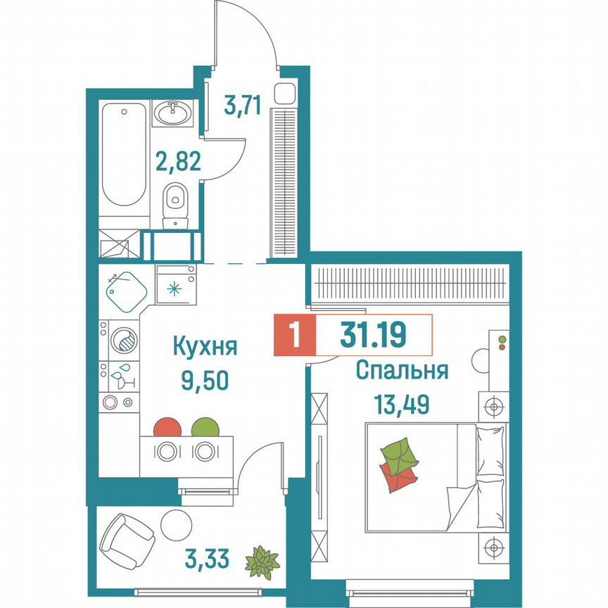 1-к. квартира, 31,2 м², 13/18 эт.