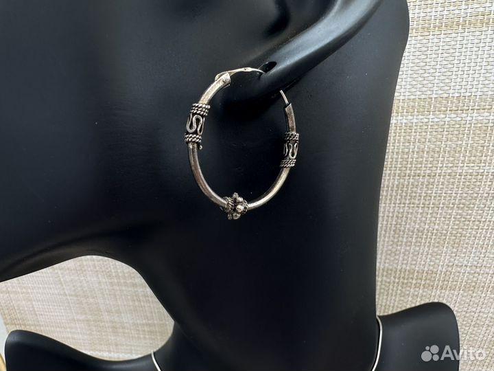 Симпатичные винтажные серьги колечки серебро 925