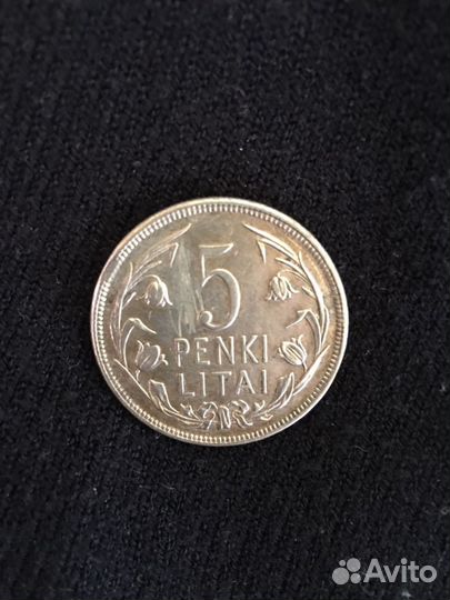 Монета серебро 5 Penki Litai