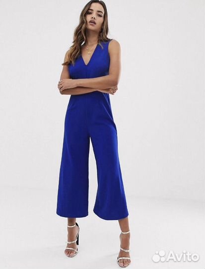 Синий комбинезон-кюлоты с V-образным вырезом Girl