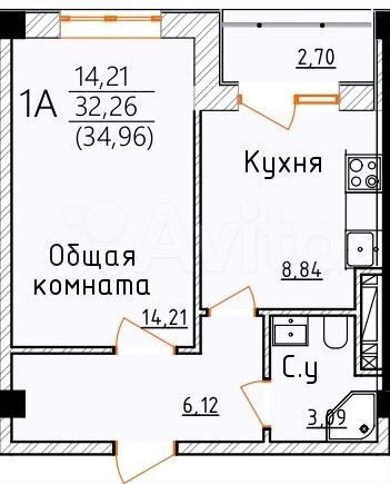 1-к. квартира, 35 м², 2/4 эт.