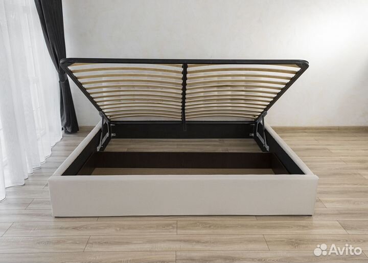 Кровать 200х200 с подъемным механизмом бежевая