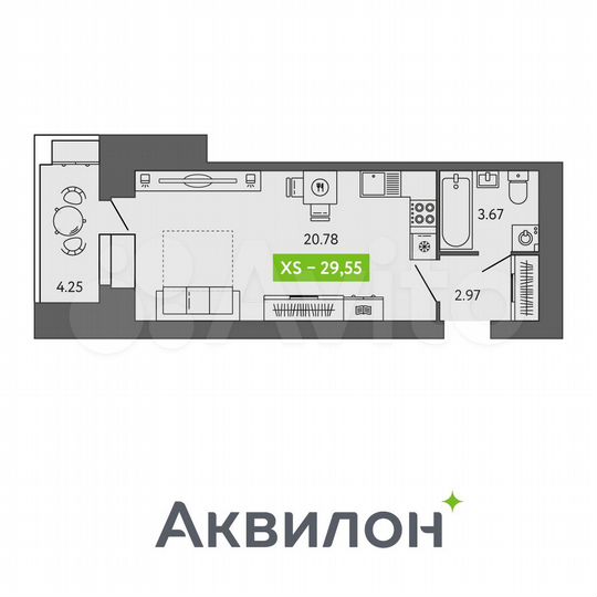Квартира-студия, 29,6 м², 2/9 эт.