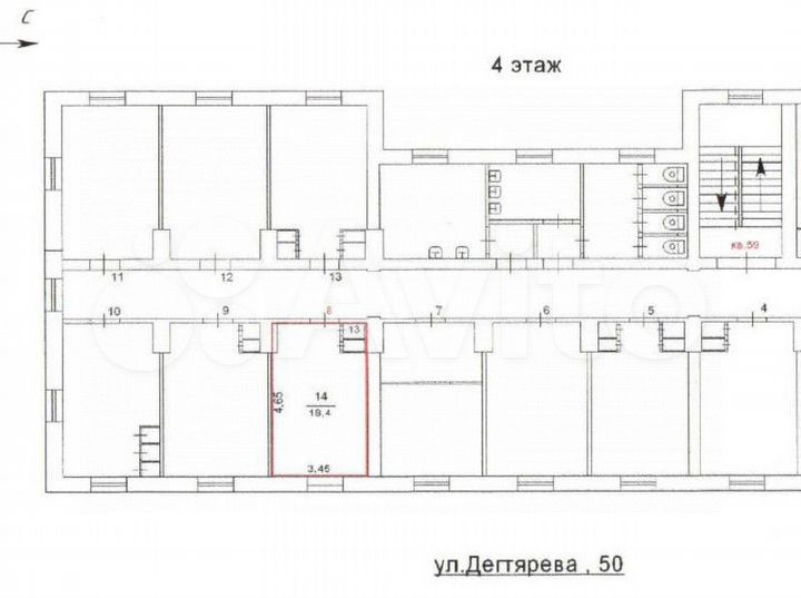 Комната 19,2 м² в 9-к., 4/5 эт.