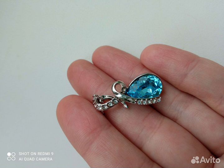 Кулон с голубым камнем и цепочка 18krgp