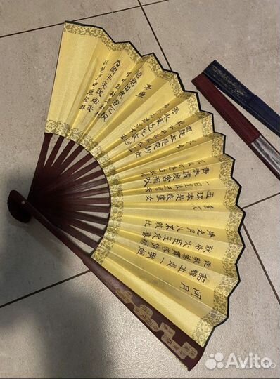 Веер китайский, дерево, бумага, шелк