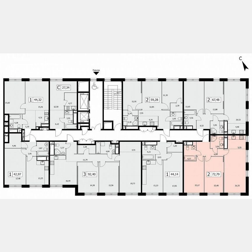 2-к. квартира, 72,8 м², 12/19 эт.