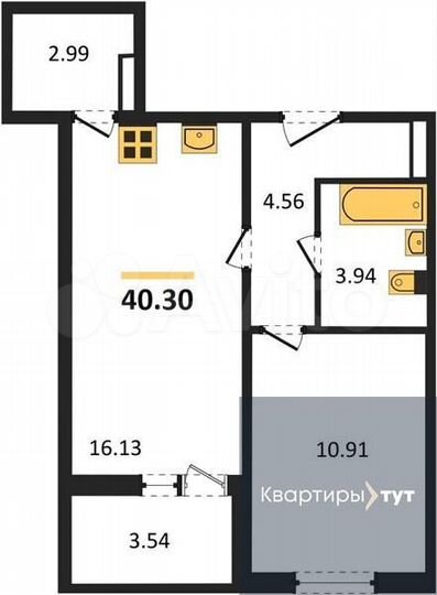 1-к. квартира, 40,3 м², 8/10 эт.