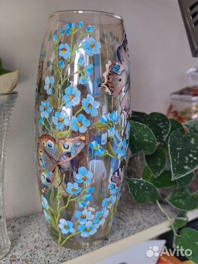 Ваза для цветов художественная роспись на стекле