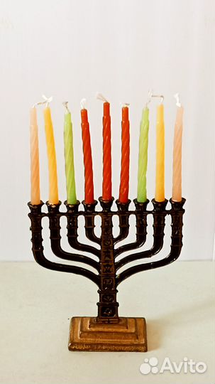 Минора. Ханукия. Латунь. Позолота. Свечи. Израиль