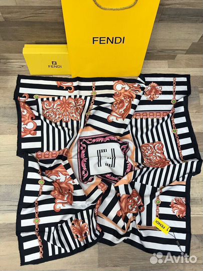 Платки Fendi 90х90см Шелк ручной край полосы