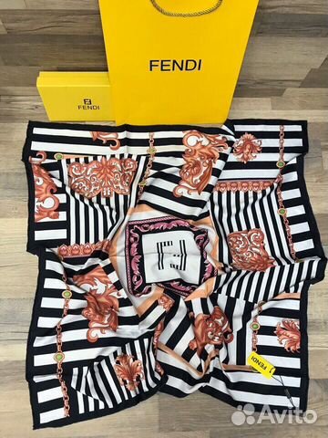 Платки Fendi 90х90см Шелк ручной край полосы