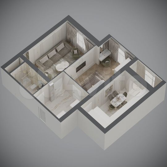2-к. квартира, 73,3 м², 4/9 эт.