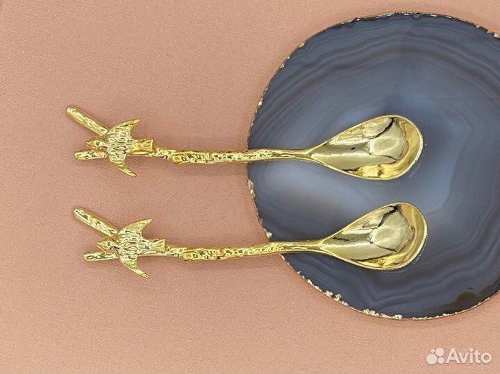 Десертные ложки золотые с птичками