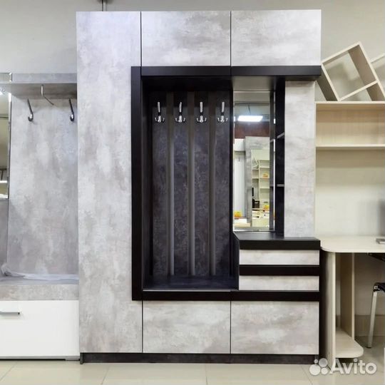 Прихожая Честер 1,5м бетон светлый, бетон темный