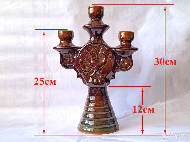 Подсвечник глиняный Жар птица для трёх свечей СССР
