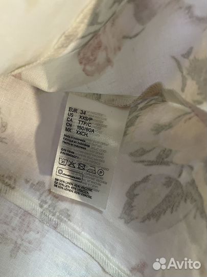 H&M Топ с кор рук фонарик цветы лен 55 EUR 34 XS