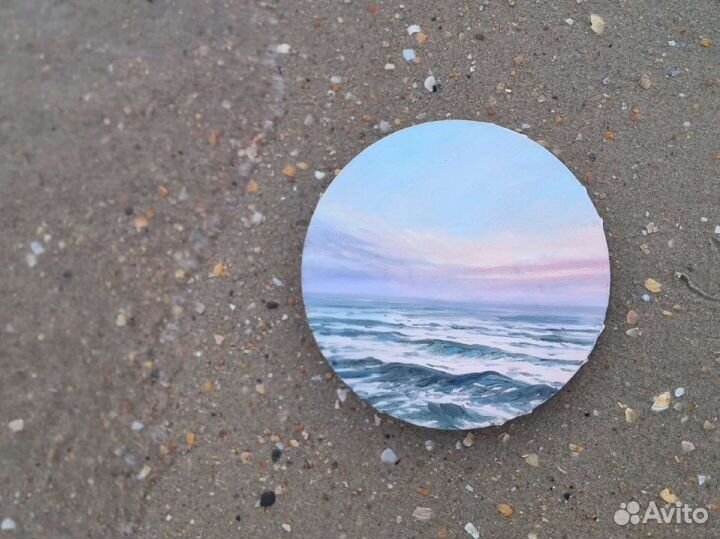 Картина на круглом холсте.Морской пейзаж.пейзаж