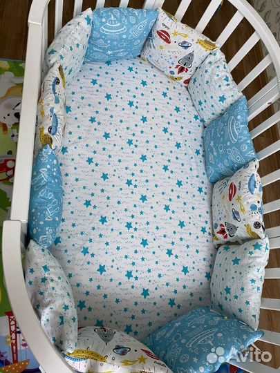 Бортики в детскую кроватку + постельное белье