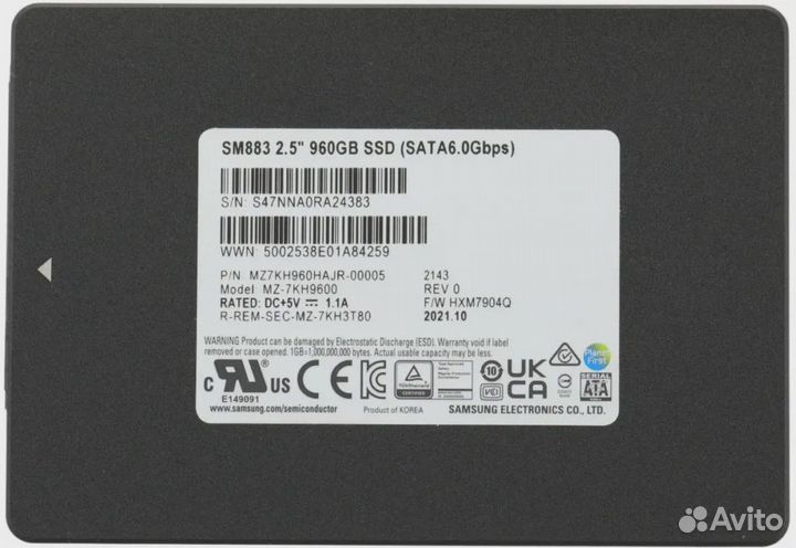 Твердотельный накопитель (SSD) Samsung MZ7KH960haj