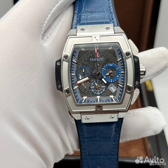 Мужские часы hublot синие карцевые