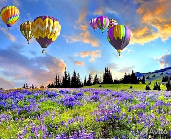Картина по номерам 40x50 Воздушные шары над луговы
