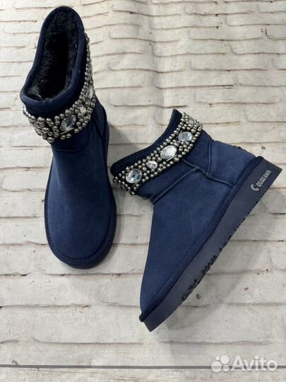 Угги синие с стразах