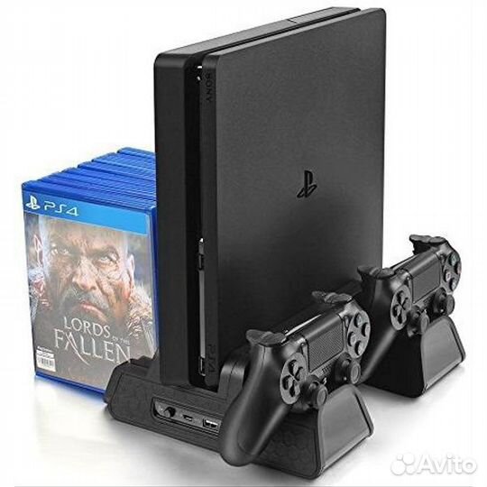 PS4 Slim/Pro/Fat подставка с охлажд.+заряд.станция