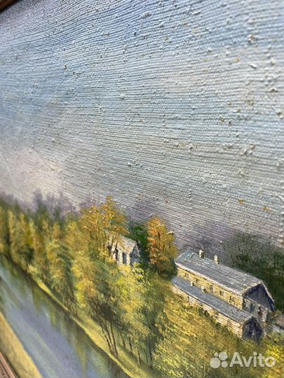 Картина в раме пейзаж с рекой масло холст (сзр)
