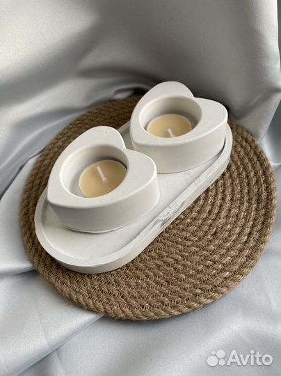Подарочный набор подсвечник и подставка из гипса