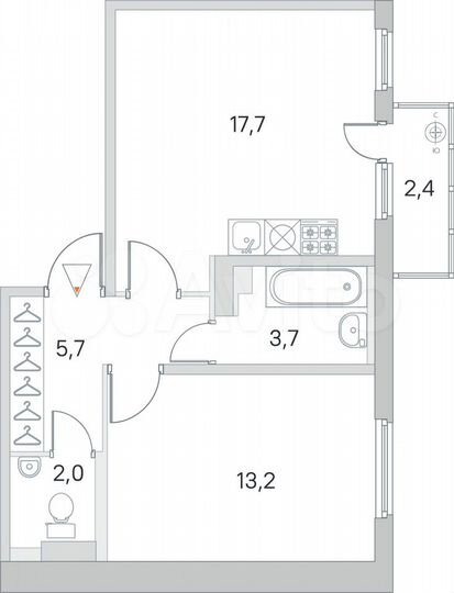 1-к. квартира, 42,3 м², 2/4 эт.