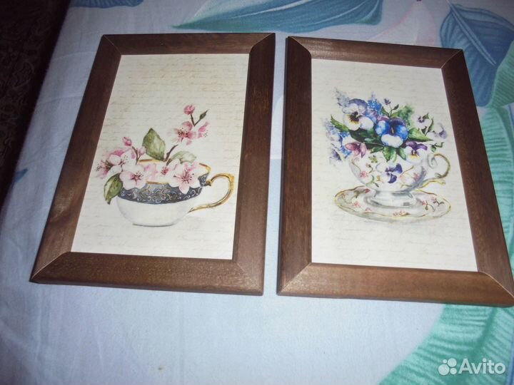 4 панно Цветочный блюз дерев рамка 12,5 х 17,5