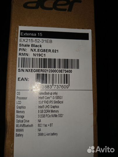 Ноутбук Acer Extensa 15 EX215-52-31EB