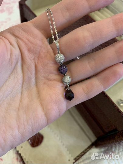 Подвеска колье серебряное с фиолетовыми камнями но