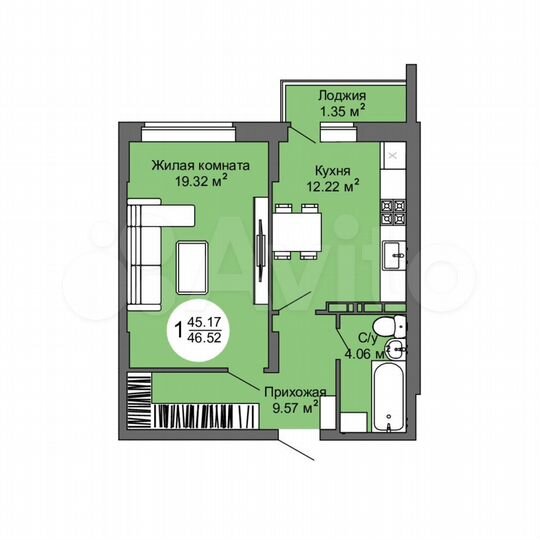 1-к. квартира, 46,5 м², 9/17 эт.