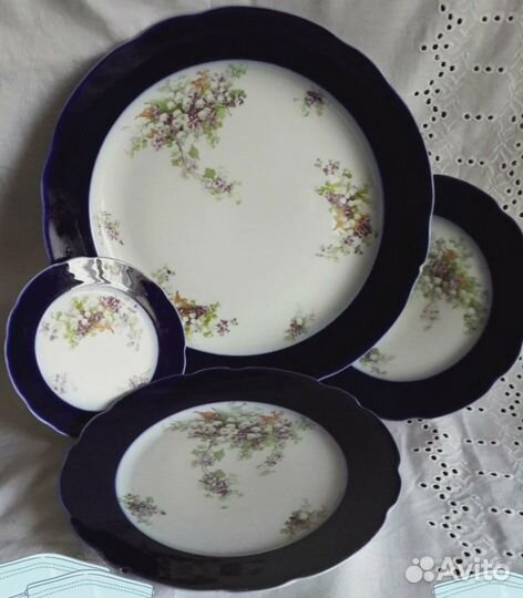 Россия.19 век. Набор блюд.Кобальт.Батенинъ