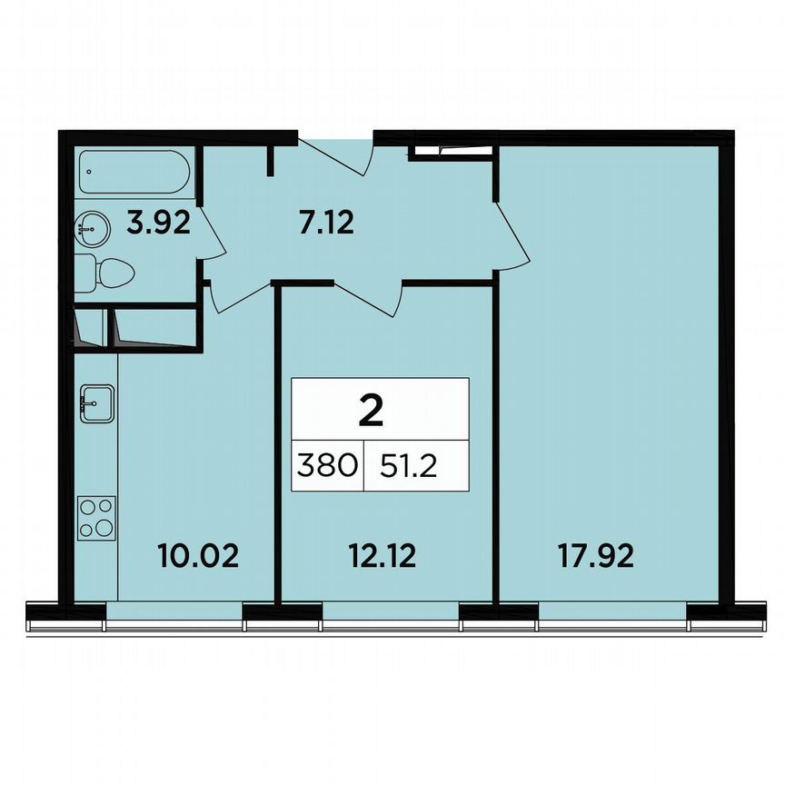 2-к. апартаменты, 51,2 м², 17/18 эт.